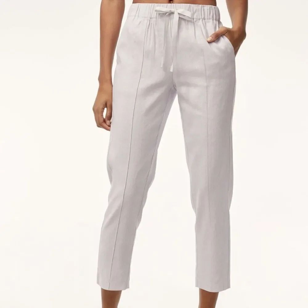 Babaton Errol Linen Drawstring Pants – Cream Beige, Cropped, Size S